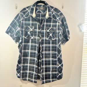 BKE Athletic Fit Plaid Western Pearl Snap Short Sleeve Button Up Shirt XL